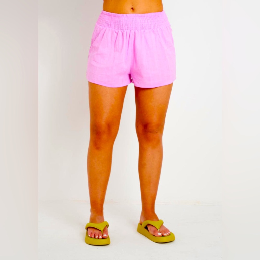 Linen Drawstring Relax Elastic Tie Bubblegum Pull… - image 1